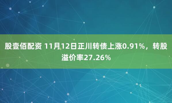 股壹佰配资 11月12日正川转债上涨0.91%，转股溢价率27.26%